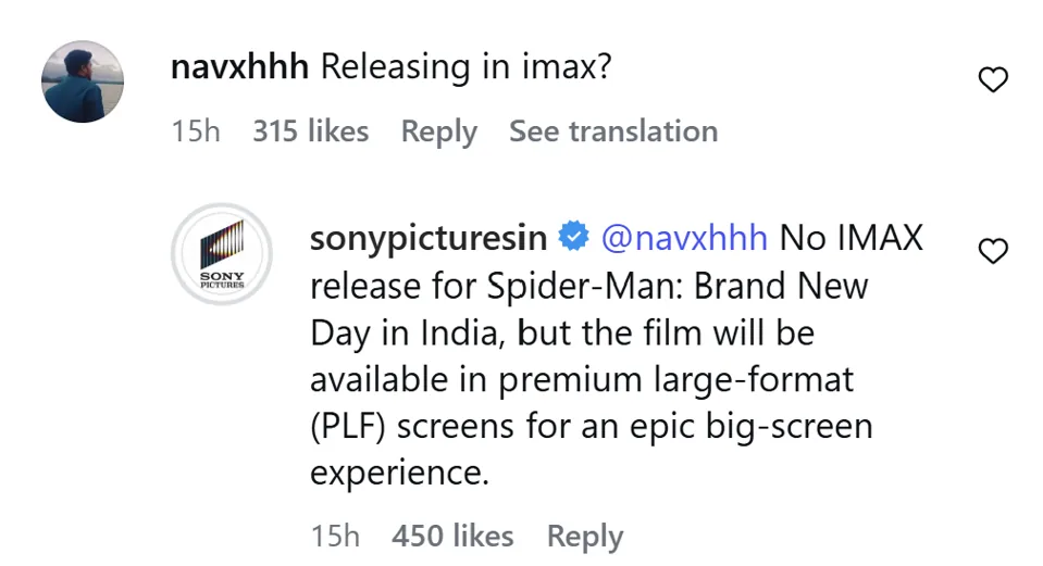 Spider-Man Brand New Day not releasing in IMAX in India