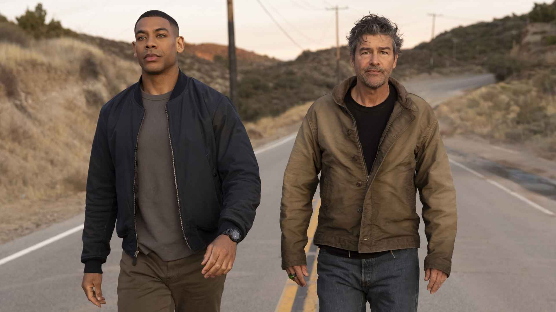 Kyle Chandler as Hal Jordan and Aaron Pierre as John Stewart